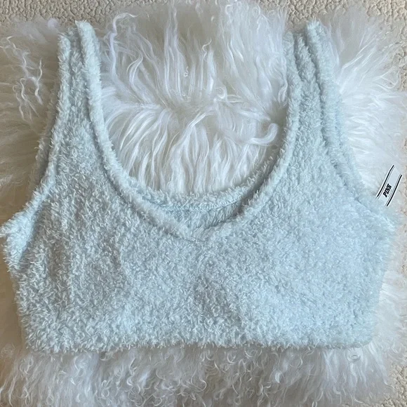 Pink Victoria’s Secret Baby Blue Fuzzy Bralette - Picture 1 of 5